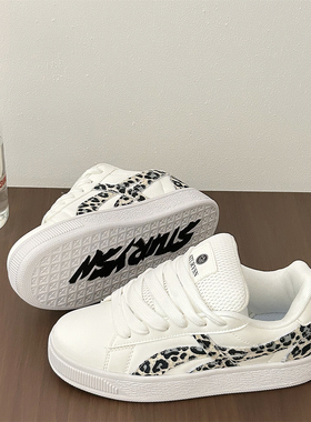 白迷彩平底小众小白鞋女鞋ins2025年秋季情侣低帮面包鞋休闲板鞋