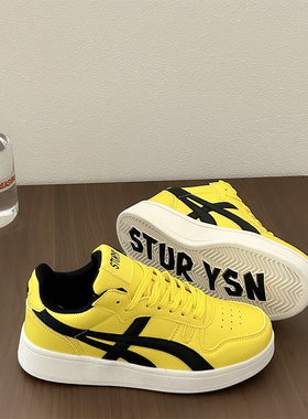 港风复古黄色低帮休闲板鞋男鞋女鞋ins潮2025年秋季百搭滑板鞋