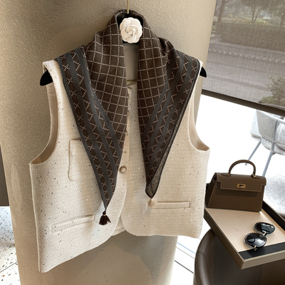 韩系春季新款复古条纹小方巾头巾女护颈围巾腰间丝巾系脖丝巾