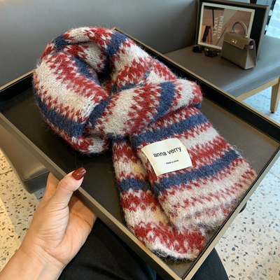 2025冬季新款费尔岛风条纹针织围巾女秋冬保暖百搭氛围感围脖