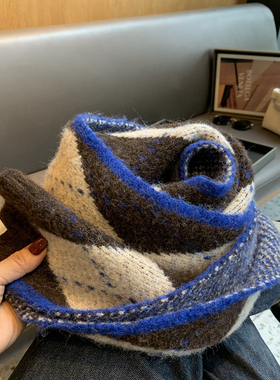 2025新款韩版时尚百搭洋气软糯针织学生围脖保暖菱格毛线围巾女