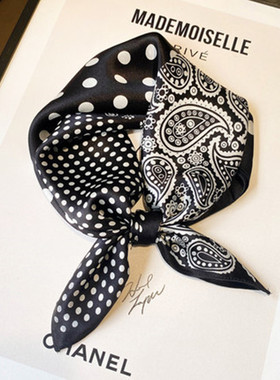 黑色腰果花真丝小方巾丝巾春秋杭州丝绸小领巾桑蚕丝围巾