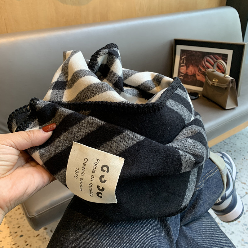 英伦风经典格纹双面围巾女秋冬季新款仿羊绒加厚外搭披肩保暖围脖