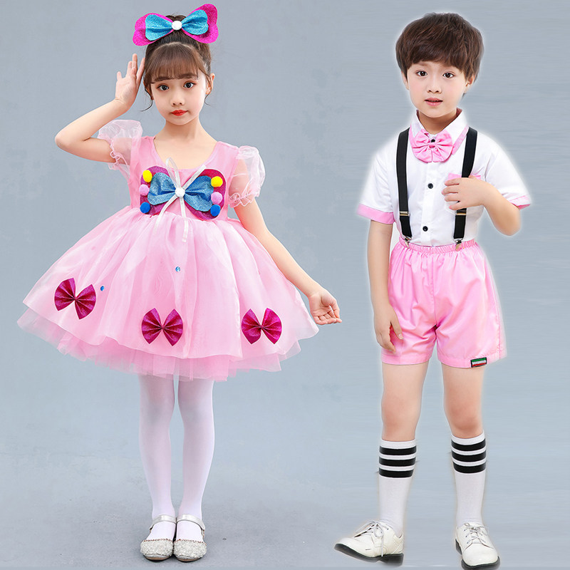 元旦新款儿童演出服粉色小可爱娃娃舞蹈表演服幼儿女童公主蓬蓬裙