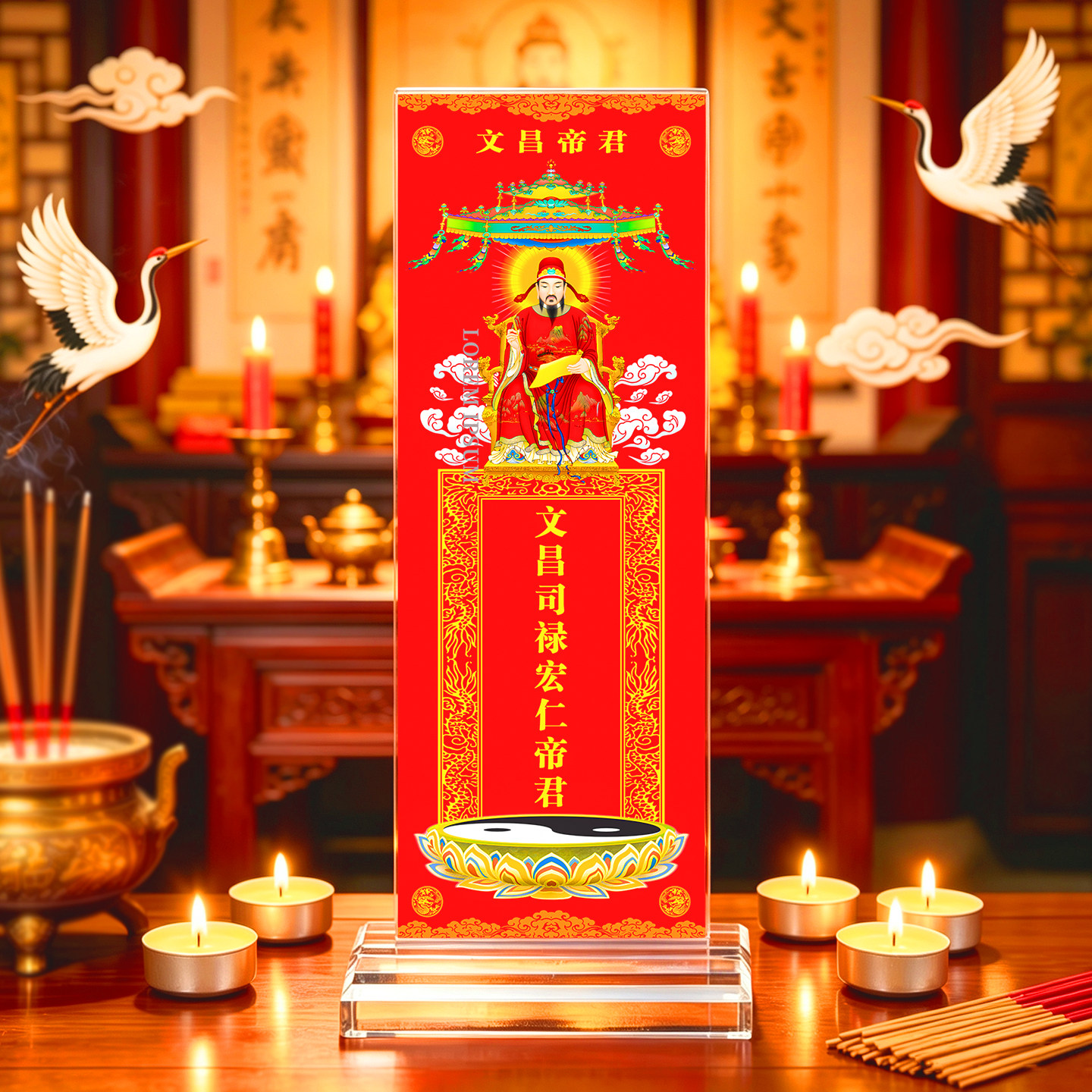 文昌梓潼帝君文曲星君排位家用供奉神像神位牌位纸卡片禄位架底座