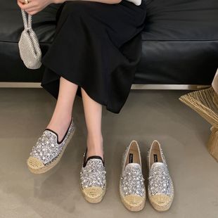 懒人厚底乐福鞋 2025新款 女平底休闲单鞋 外穿水钻渔夫鞋 夏季