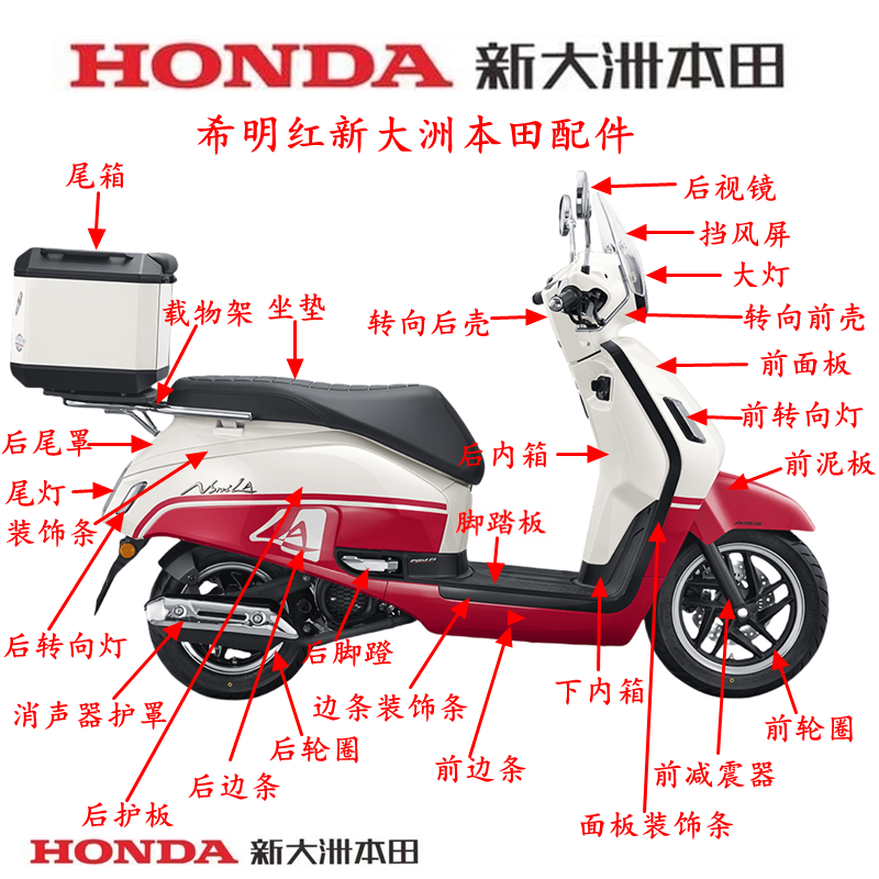 新大洲本田NS125T-42复古2025款LA小拉原装大灯外观泥板护板边条