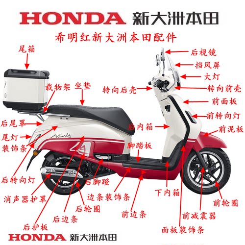 新大洲本田NS125T-42复古2025款LA小拉原装大灯外观泥板护板边条