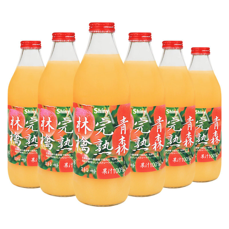 日本原装进口青森牌完熟林檎苹果汁饮料1L*6瓶果味果汁饮品