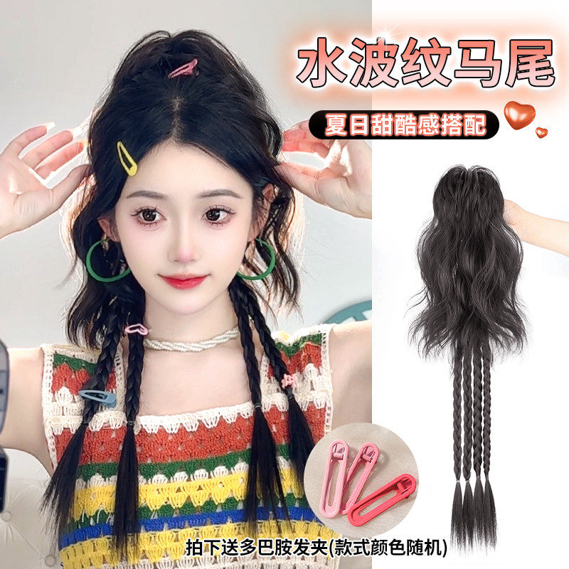 假发女高马尾仿真长卷发千禧辣妹拳击辫假发鸡窝抓夹马尾假发辫子