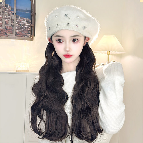 帽子假发一体女款2023秋冬季新款