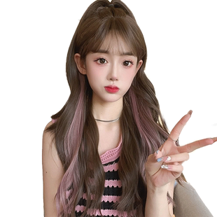 假发女长发微卷挑染粉蓬松自然假发发套空气刘海仿真假发女全头套