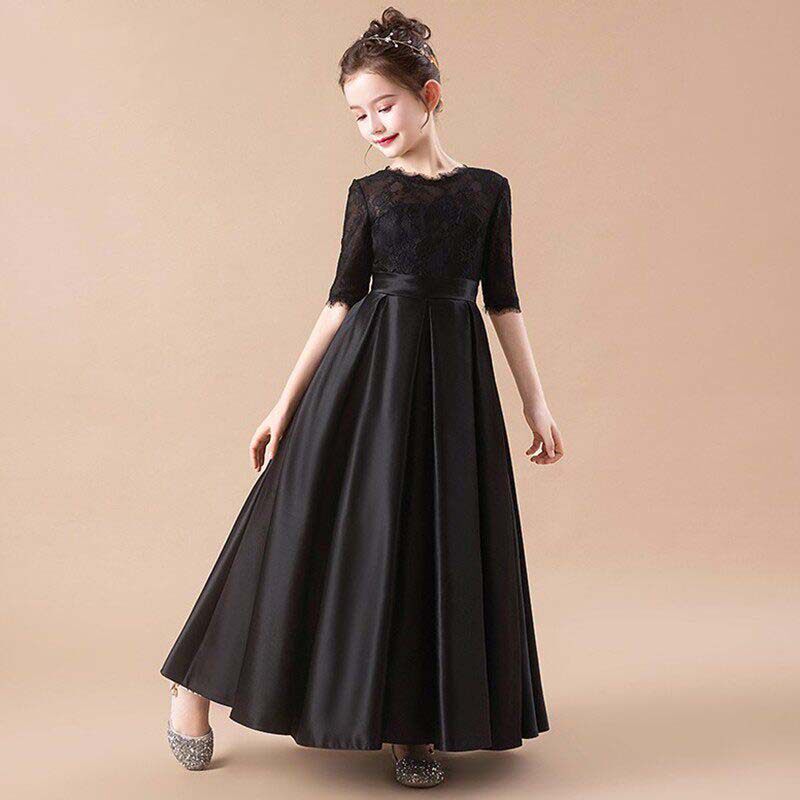女童黑色公主裙长款钢琴演出服外贸新款小主持人儿童乐团合唱礼服图片