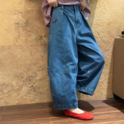 木易初见小马刺绣文艺阔腿牛仔裤