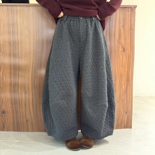 木易初见0471原创设计师款复古文艺风宽松百搭菱形格阔腿休闲棉裤