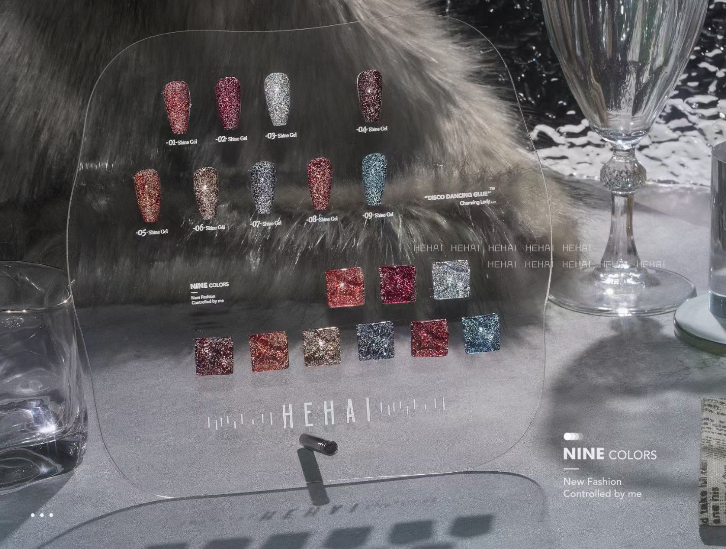 网红爆闪碎钻胶2024年新款光疗钻石蹦迪粉流行9色套装美甲店专用