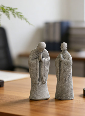 禅意低头僧佛像小摆件园艺造景