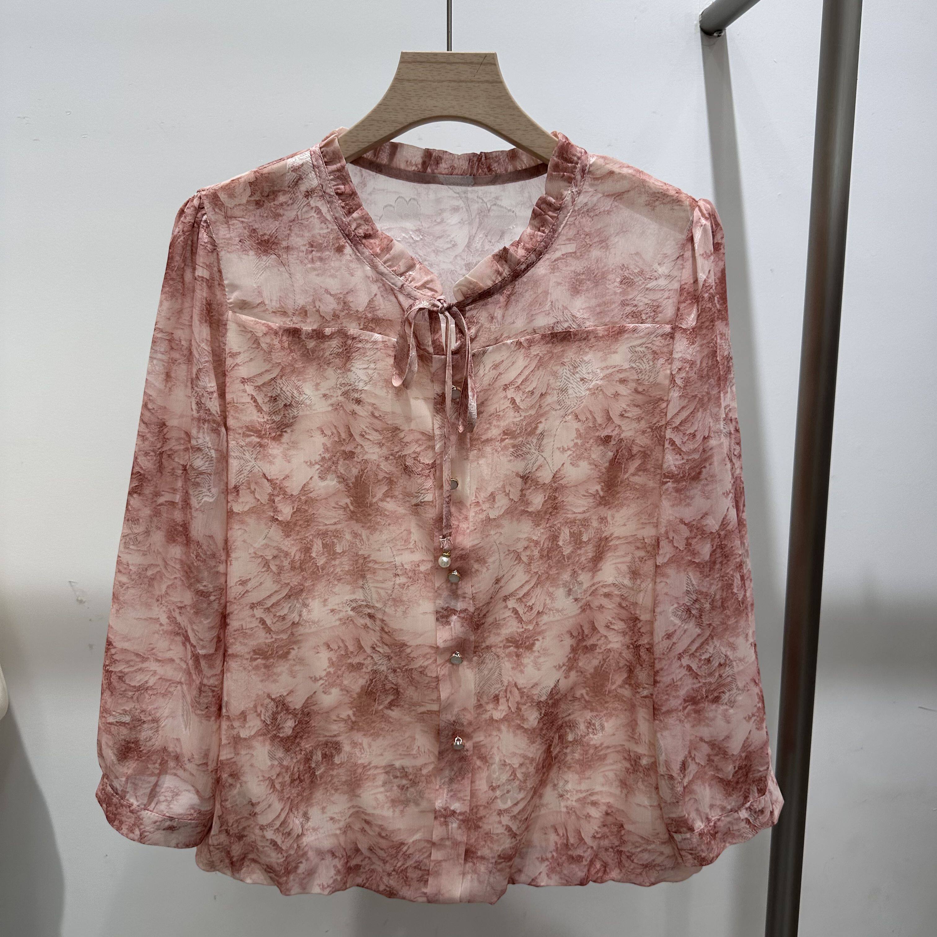 08  2026新款春季女装时尚套头七分袖大码妈妈装雪纺衫上衣