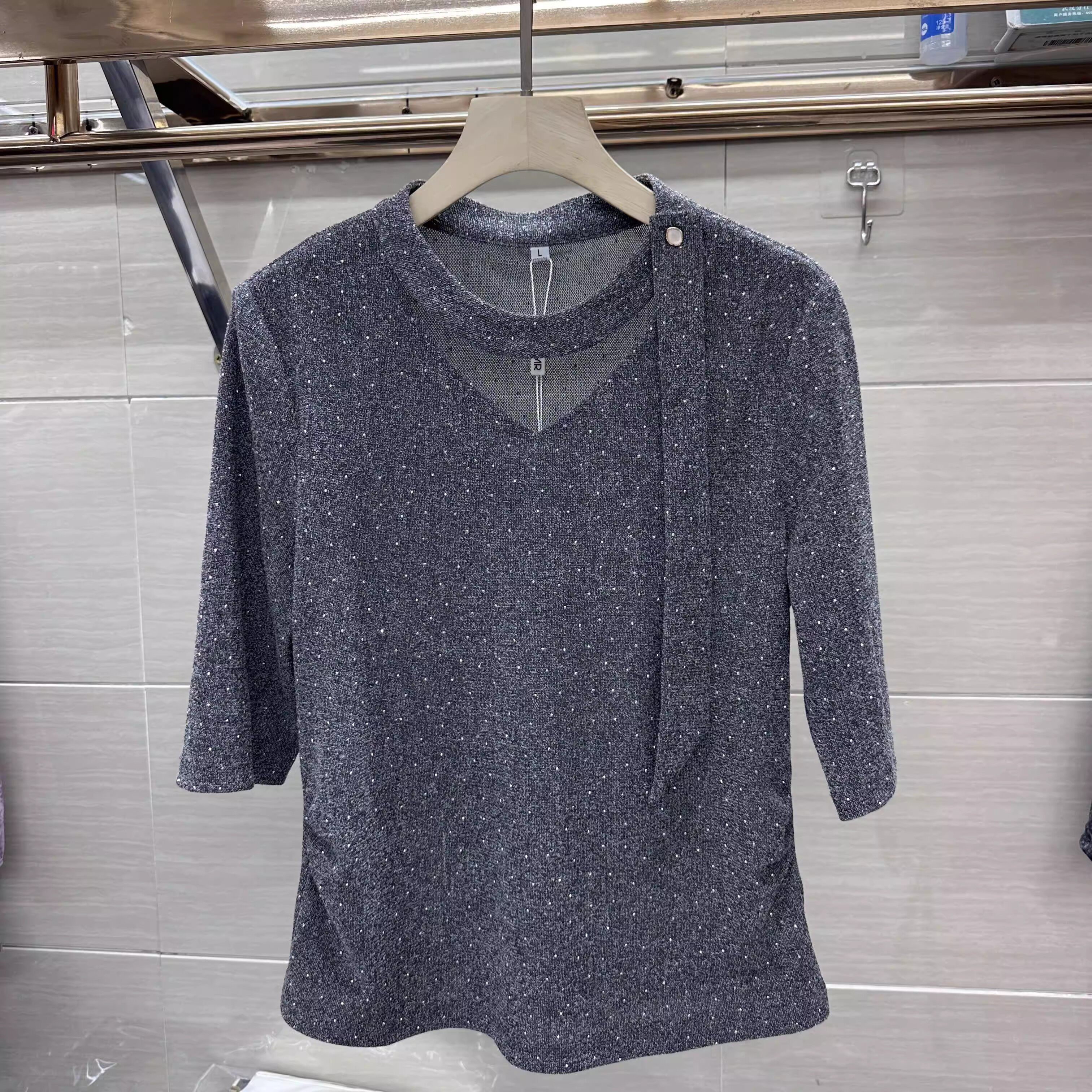 10  2026新款春夏季女装时尚圆领缕空中袖打底上衣