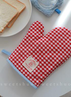 sweetshuo原创手工微波炉烤箱烘焙隔热手套ins创意格子布艺拍照