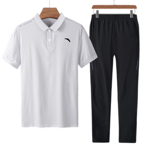 安踏polo衫冰丝速干运动服套装男女休闲短袖t短裤情侣定制工作服