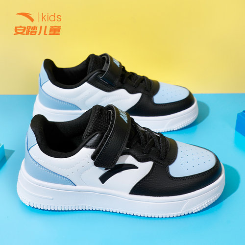 安踏夏季儿童板鞋皮面小白鞋男童