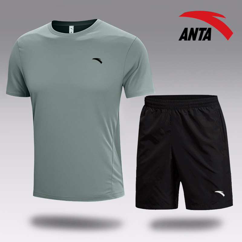 安踏运动套装男t恤短裤跑步衣服