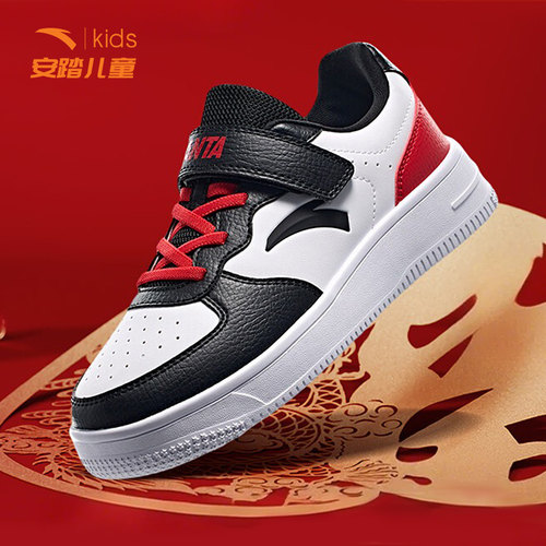 安踏冬季儿童板鞋皮面小白鞋新年