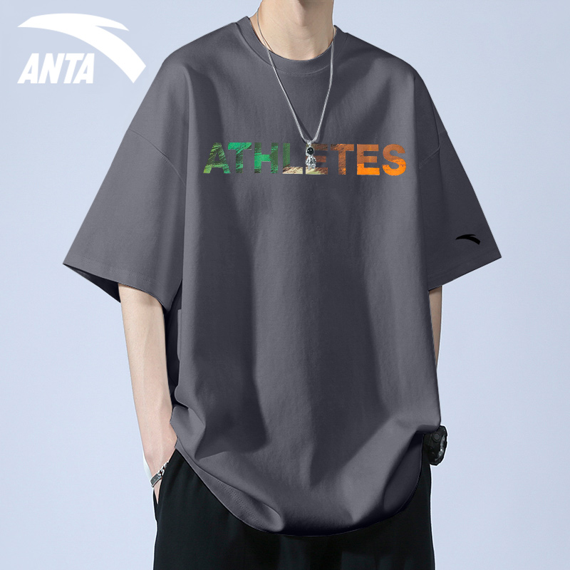 安踏短袖T恤男宽松上衣ins复古