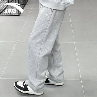 男款 针织跑步休闲裤 2026春季 灰色垂感宽松直筒长裤 新款 安踏运动裤