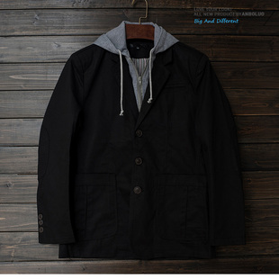 三粒扣男外套工作装夹克 可拆帽子男士西服 双层领叠穿两件式西装