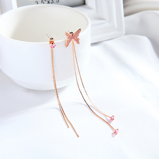 蝴蝶耳饰女长款流苏耳线圆脸显瘦耳挂气质百搭s925银超仙古风耳坠