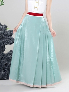 福鹿记[流光]马面裙明制汉服素纱暗纹贴边雾蓝绯红松叶绿皮粉鹅黄