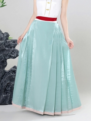 福鹿记马面裙明制汉服素纱缎贴边