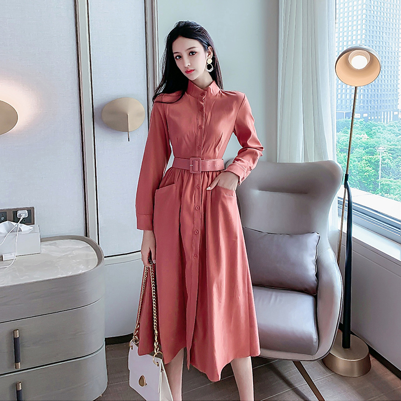 2021 spring new skirt women's Retro long sleeve dress with slim waist and smart smoked skirt French Platycodon skirt