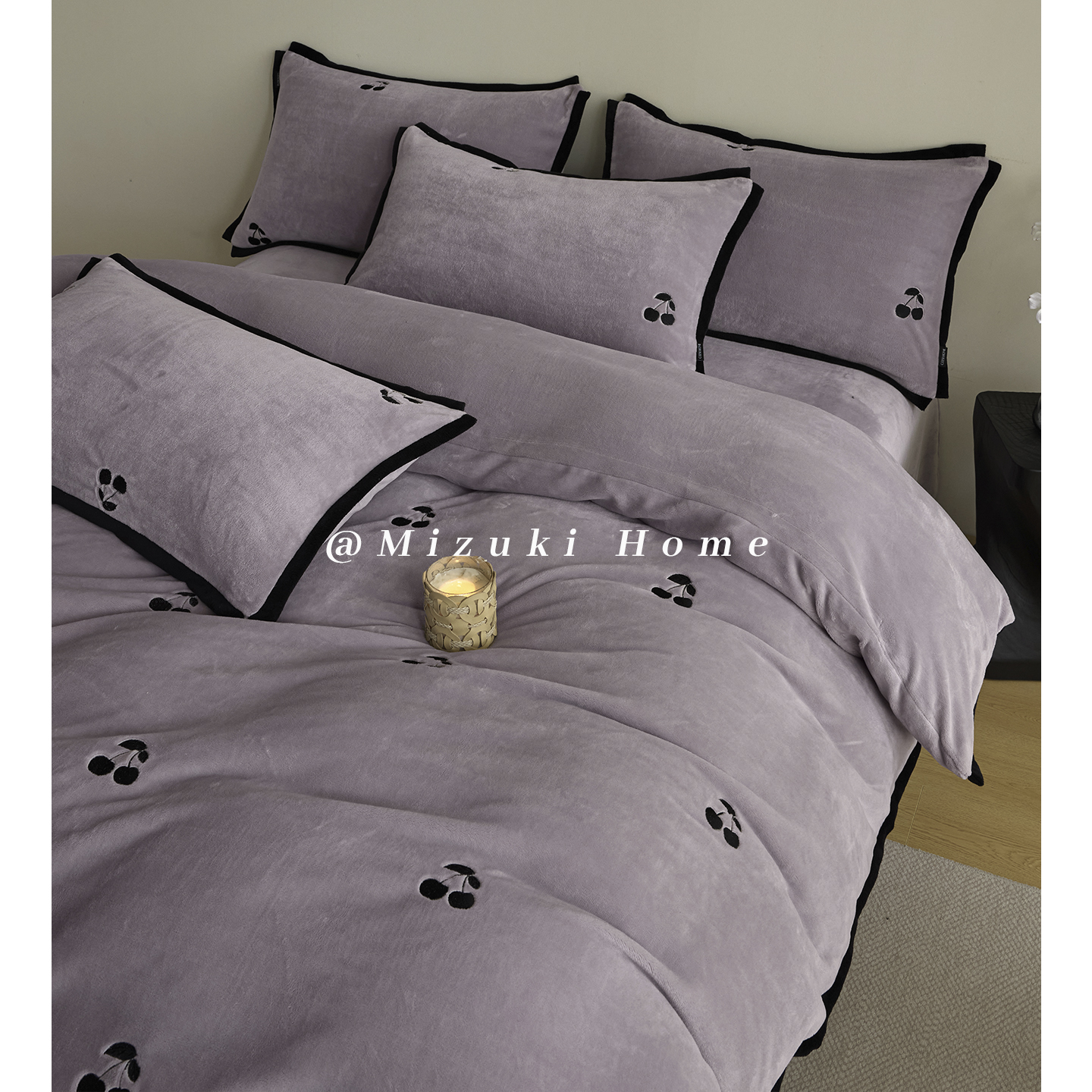 Retro·暮染甜枝·法式樱桃刺绣牛奶绒床上四件套冬季加绒保暖厚