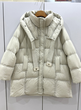 25803欧洲站2025冬款时尚立领连帽变挎包中长泡芙宽松显瘦羽绒服