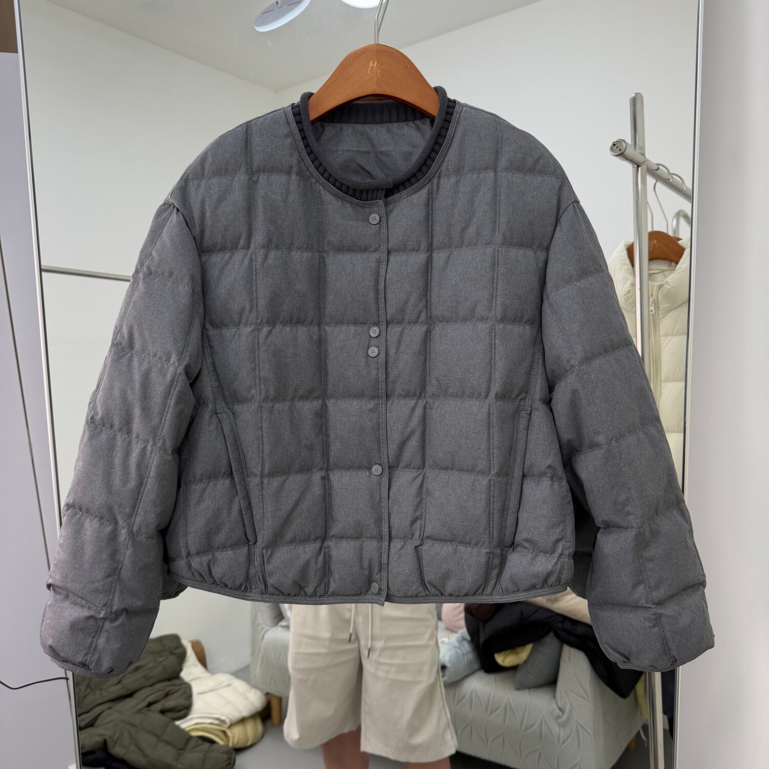 80021欧货针织卷边圆领90鸭绒羽绒服女宽松面包服减龄龟背外套冬
