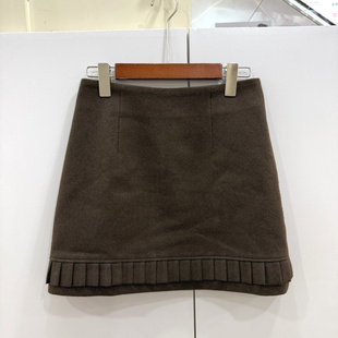 Beauty 高腰下压褶木耳边防走光毛呢半身短裙 6319欧洲站25冬时尚