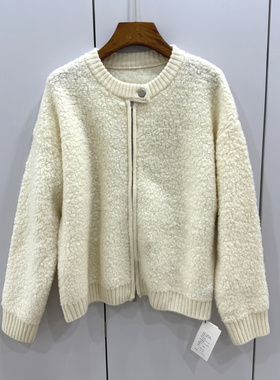 288-85518欧洲站25秋冬按扣圆领双拉链厚颗粒绒羊毛羊绒毛衣开衫