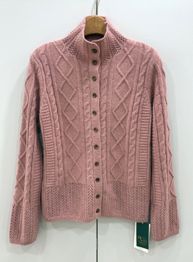 96022欧洲站25冬新款时尚百搭麻花纹显瘦单排扣羊毛兔毛针织开衫