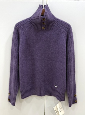 186-8879欧洲站25冬三粒扣高腰亮丝休闲减龄保暖浣熊绒羊毛衫毛衣