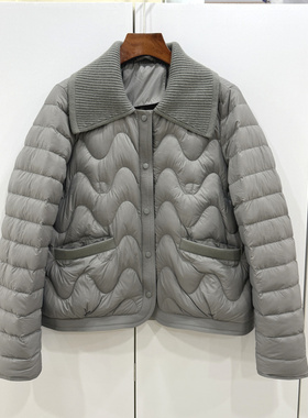 77099 欧洲站2025冬季针织翻领水波纹洋气高端短装鹅绒羽绒服女