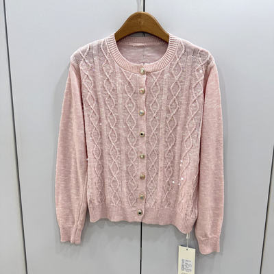 87202 欧货小香风圆领亮片针织开衫百搭显瘦高级感针织衫2026春夏