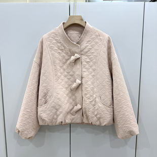 以荷2026A 立领蝴蝶结单排扣菱形格百搭显瘦简约短外套 808春时尚