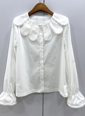 F7278 欧洲站2026春季新款娃娃领白色长袖简约百搭洋气精致衬衫女