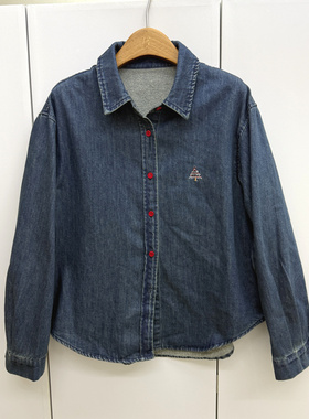 25285欧洲站2026春新款时尚百搭棉质刺绣减龄单排扣牛仔长袖衬衫