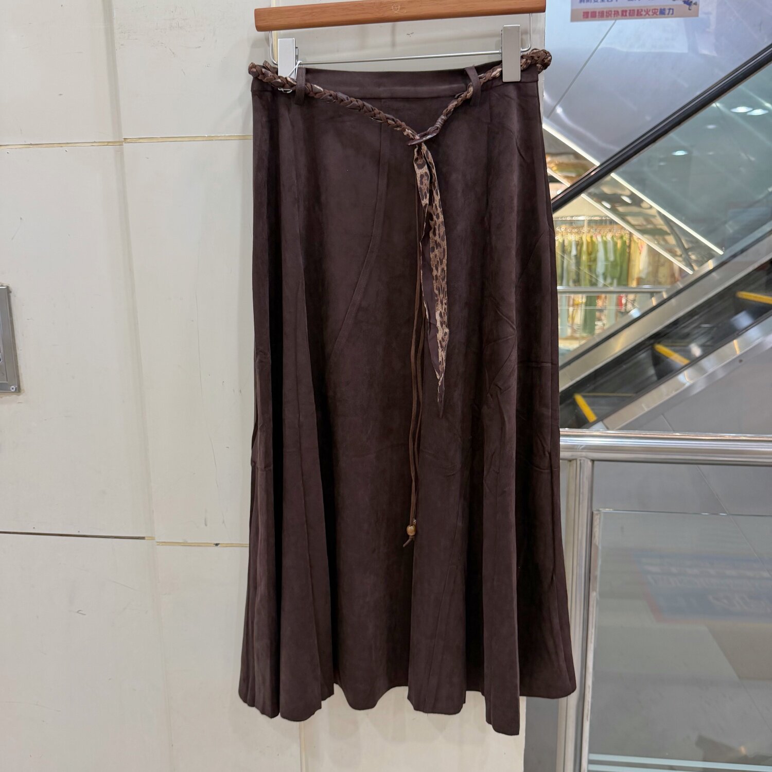 A7166欧货复古高腰半身裙女中长款编织腰带显瘦百搭麂皮绒A字伞裙