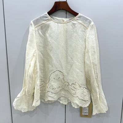 瓦琳汀娜73601春时尚圆领钉珠刺绣镂空后背单排扣人丝提花衬衫