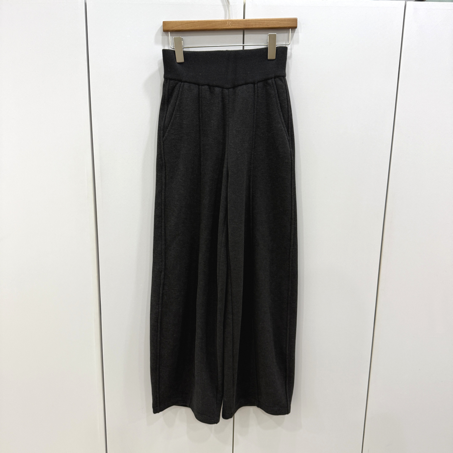 352-2595 欧洲站2025冬新款百搭纯色松紧高腰宽松显瘦加绒阔腿裤